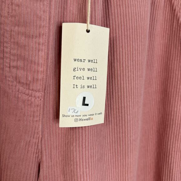 IT IS WELL LA Corduroy Crop Pant Pull-on Relax Fit Pink Cotton Women's L New - Picture 9 of 11